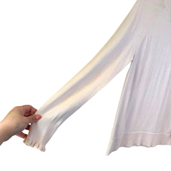 Loft Pink Lightweight Sweater Ruffle Sleeve Ribbed Collar Women’s Size Small - Picture 2 of 10